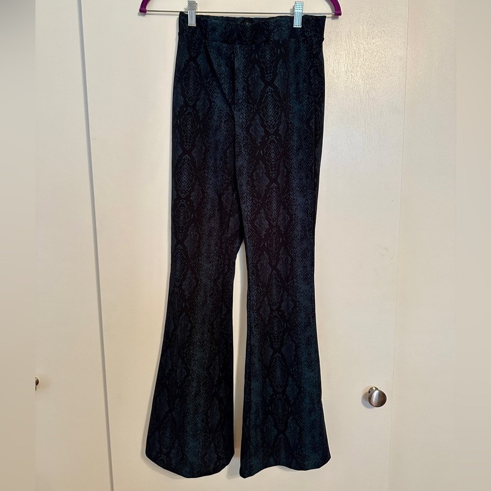 Black Snakeskin Patterned Flare Pants